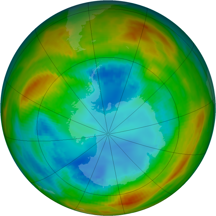 Antarctic ozone map for 16 August 1984